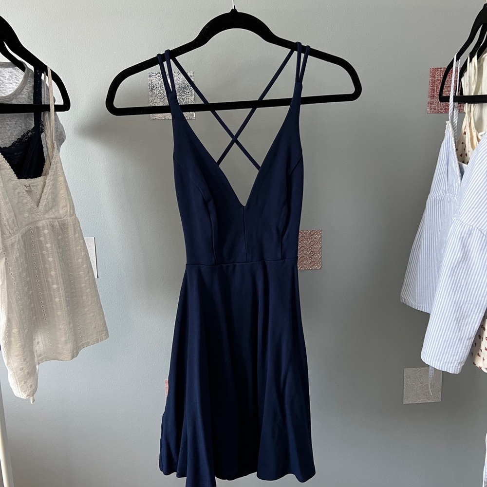 Lulus navy blue open back skater dress